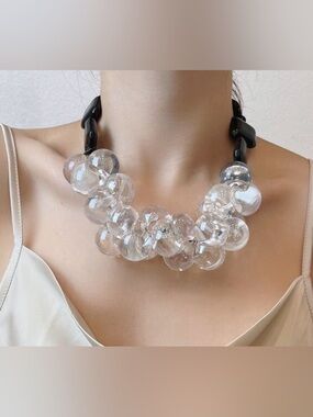Clear Bubble Bead Statement Necklace - Unbranded